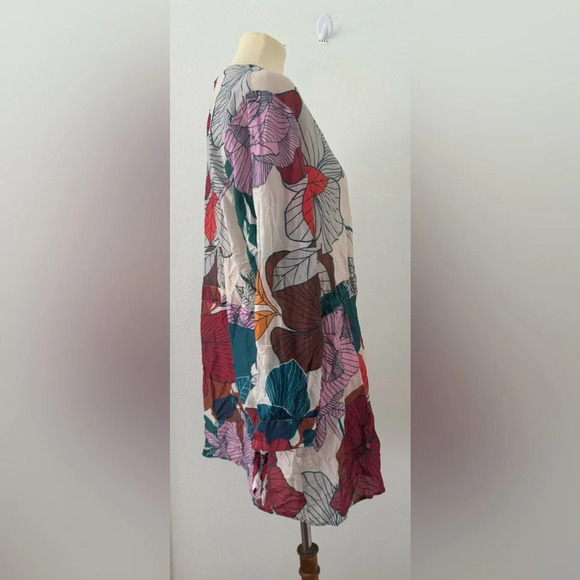 Annie + Otis Silk Cotton Tropical Print Open Front Cardigan Coverup Oversized Lg - Picture 2 of 10